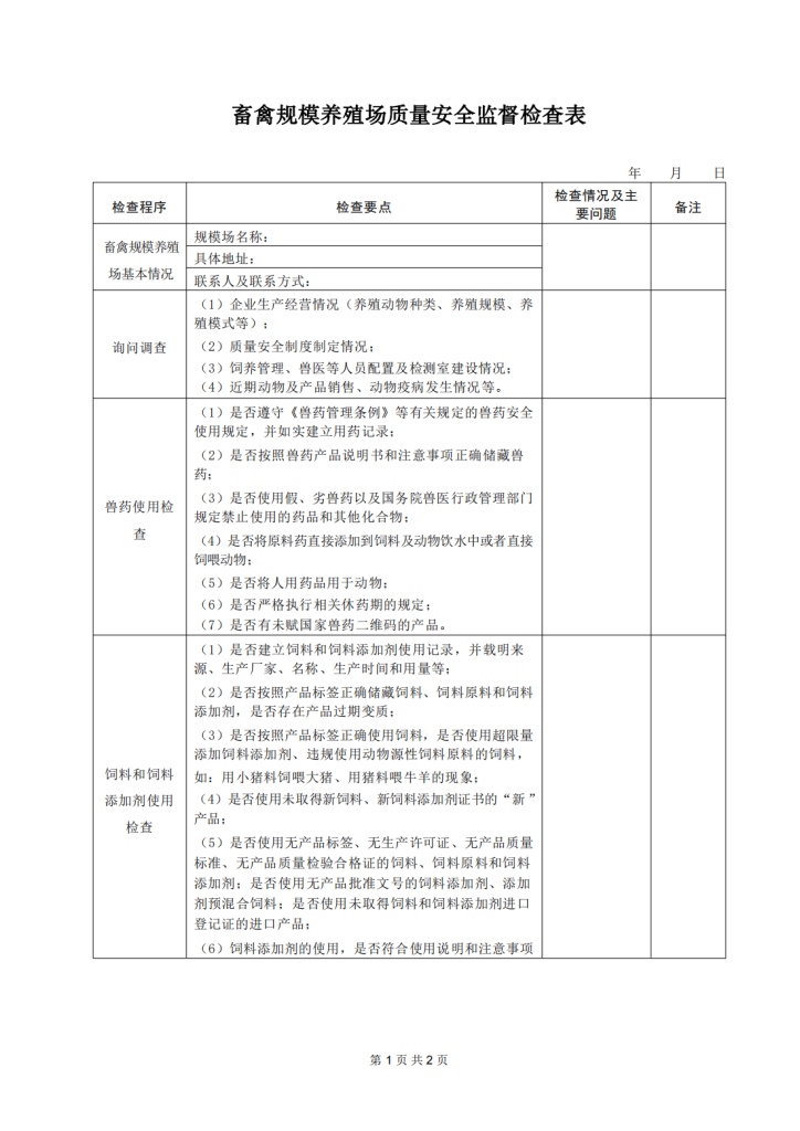 畜禽规模养殖场质量安全监督检查表插图